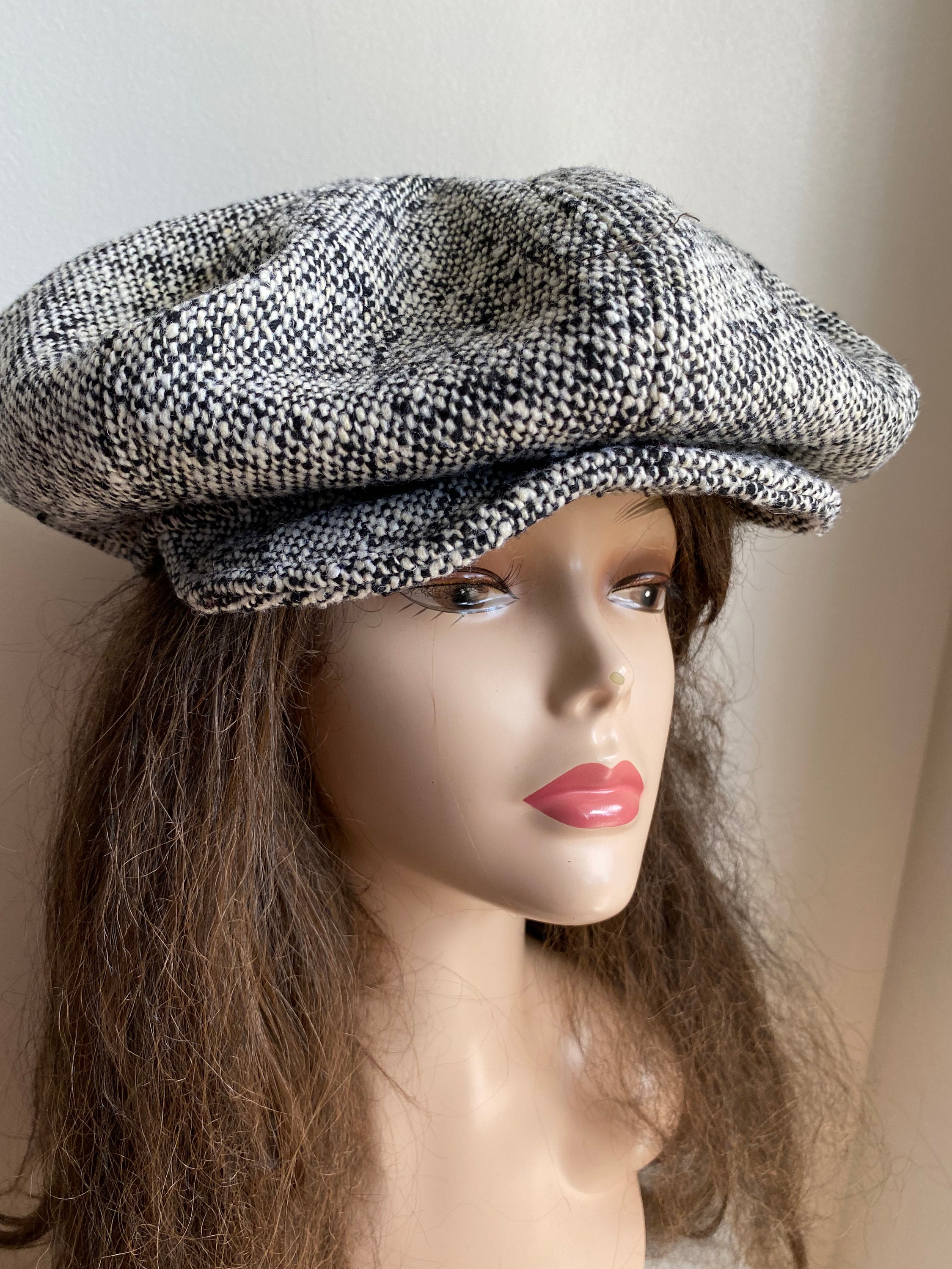 Vintage Chunky Knit Gatsby Newsboy Cap Hat Beanie Groovy Black Heather 70s Men main image 4