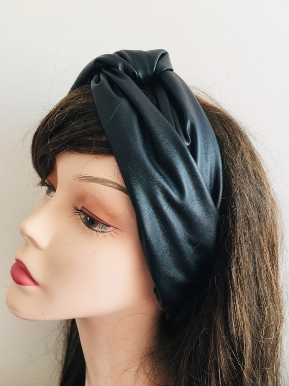 Black Leather Headband Black Pleather Head Wrap Christmas - Etsy