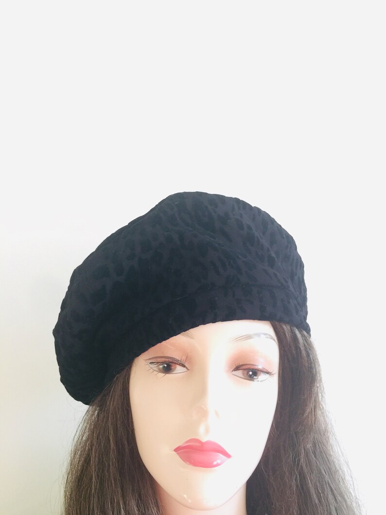 Ladies Cotton Beret With Velvet Flocked Leopard Summer Fall Etsy