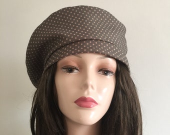 Summer beret hat- summer spring beanie-   polka dot couture hats- lightweight hats-  tam french -dotted- polka dot girl- chemo olive cap