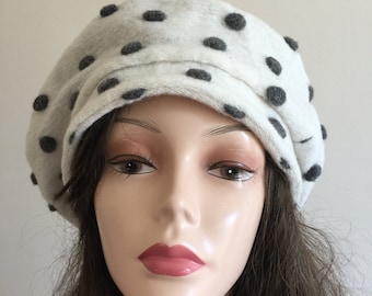 100/% wool beret hat beret winter hat black beret vintage beret Polka dots beret hat polka dots white beret gift for girl