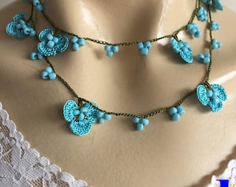 Summer Necklaces-Flower Crochet Necklace-Turkish Oya necklace- Bridesmaid gift handmade needle and crochet necklaces