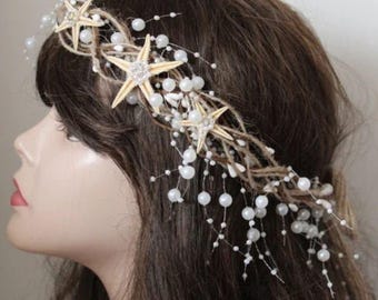 Schelpkroon - vrijgezellenfeest geschenken - strand bruids hoofdband - strand bruiloft haaraccessoire - zeemeermin haarstukje - schelp tiara - bloemenmeisje kroon