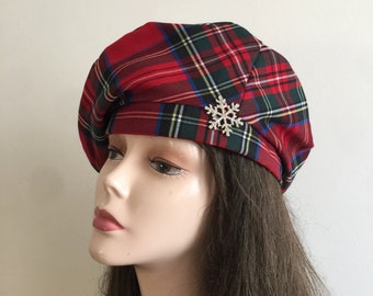 Chapeau flocon de neige- Français béret- Bonnet d’automne d’hiver- écossais- Slouchy -Tam français- chapeau de béret rouge -été -hiver -cadeau de Noël pour elle- fille