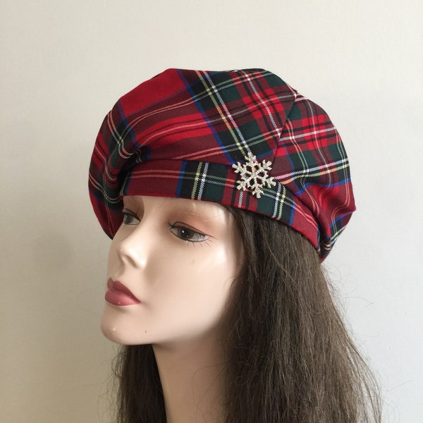 Chapeau flocon de neige- Français béret- Bonnet d’automne d’hiver- écossais- Slouchy -Tam français- chapeau de béret rouge -été -hiver -cadeau de Noël pour elle- fille