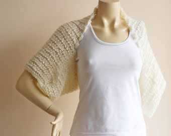 Cream Wedding Bolero / Wedding Wrap Shrug Bolero/Hand Knit Sparkle Shawl-Ready to Ship