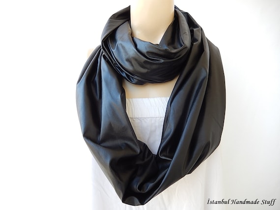 新しく着き Black Leather Scarf- Infinity Scarf Women- Christmas Gift Clothing