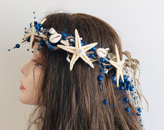 Mermaid Costume Girl -Beach Bridal crown -Blue Mermaid Crown -Cosplay -Starfish Crown -Seashell Headband -Hen Party -Quinceañera -Hair Tiara