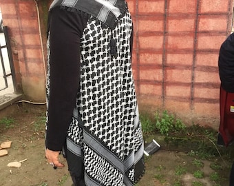 Black and white festival vest- military scarf- tassel vest- Keffiyeh summer accessory- military scarf-  shemagh clothing