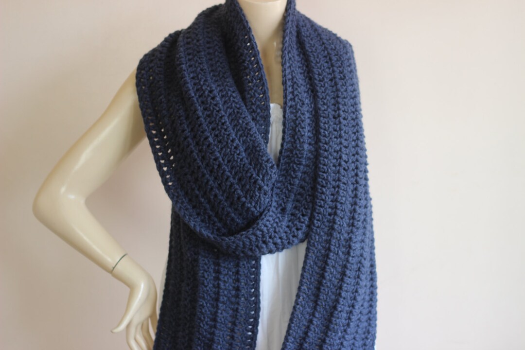 Unisex Navy Scarf-huge Long Scarf thick Crochet Scarf-navy Neckwarmer - Etsy