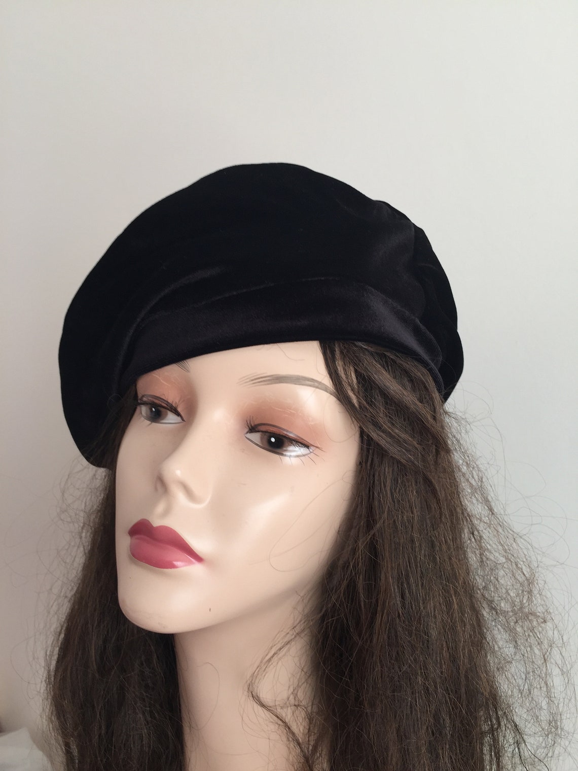 Black velvet beret with a bow tam french warm winter hat Etsy