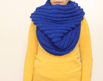 Royal Oversized Hooded Cowl, Infinity Scarf, Royal Blue Crochet Chunky Cowl-wool cowl-Cowl Scarf Crochet