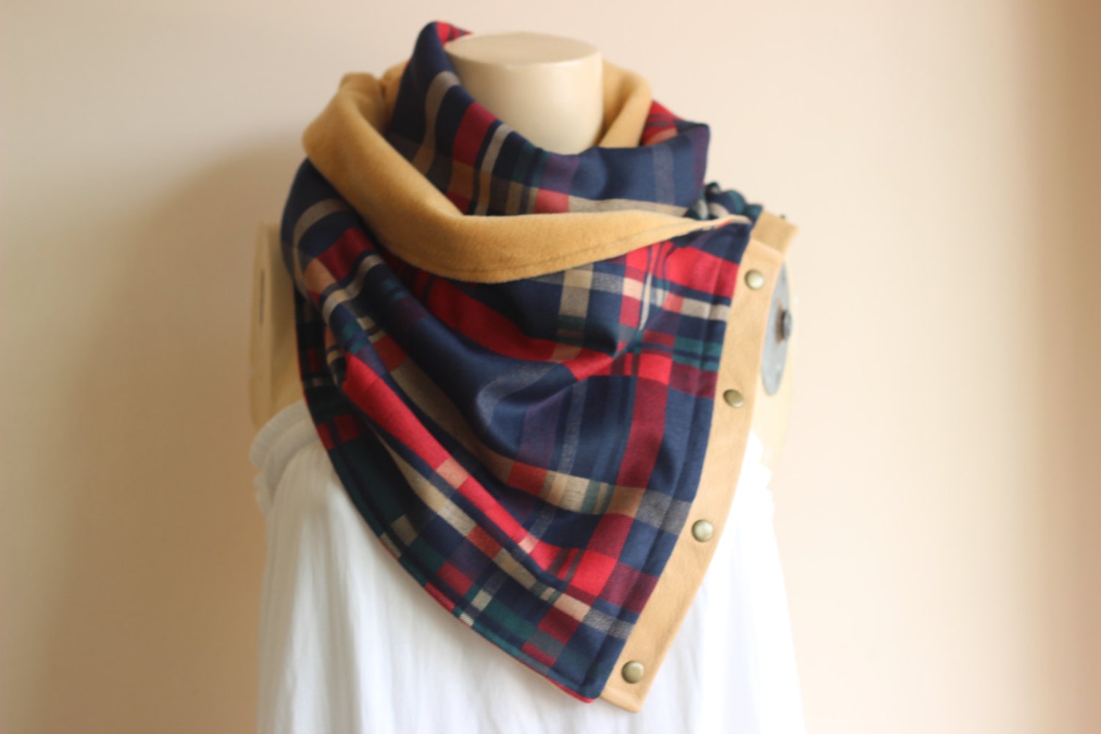 Navy Plaid Scarf unisex Scarf Navy Red Emerald Camel Scarf - Etsy
