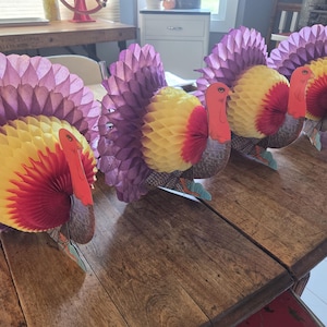 Vintage Amscan Honeycomb Turkey 12&quot; Table Decoration - Set of 4 Used