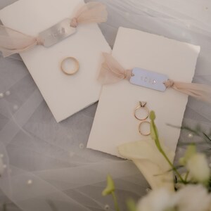 Tarjetas de votos de boda hechas a mano con cinta / Impresas o en blanco / Juego de novios / Papel deshilachado / Elegante recuerdo de ceremonia
