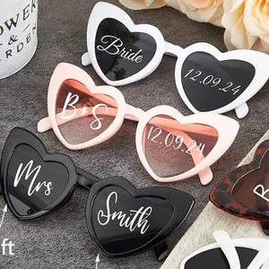 Personalized Heart Sunglasses: Bride & Bridesmaid Wedding Favors