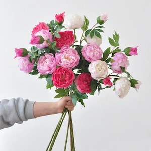 Faux Real Touch Peony in Hot Pink, Artificial Peonies For Wedding Decor, Summer Wedding Decor, Home Decor DIY Bouquet Gift For Her
