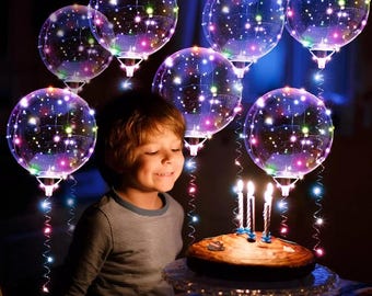Clear Light Up LED Balloons 18&quot; with String Lights And Sticks For Wedding, Birthday, Anniversary, Baby Shower Decor - FREE DELIVERY