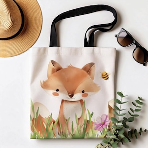 Adorable Woodland Fox Tote Bag, Forest Theme Bag, Cute Baby Animal, Kids Tote Bag, Nature Lover Gift, Fall Accessories, Eco-Friendly Shopper