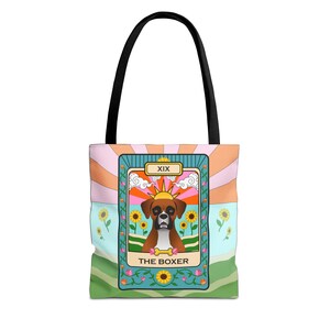 Sac fourre-tout pour chien boxer cartes de tarot - Design AOP éclatant, sac de voyage écologique, cadeau pour les amis des animaux de compagnie, usage quotidien, sac de courses élégant