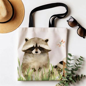 Adorable Woodland Raccoon Tote Bag, Forest Theme Bag, Cute Baby Animal, Kids Tote Bag, Nature Lover Gift, Fall Accessories, Eco-Friendly