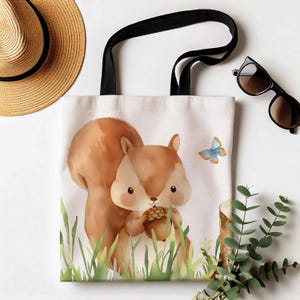 Adorable Woodland Squirrel Tote Bag, Forest Theme Bag, Cute Baby Animal, Kids Tote Bag, Nature Lover Gift, Fall Accessories, Eco-Friendly