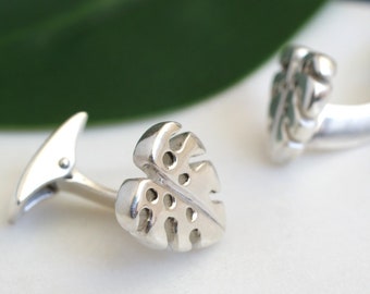 Monstera leaf cufflinks botanical