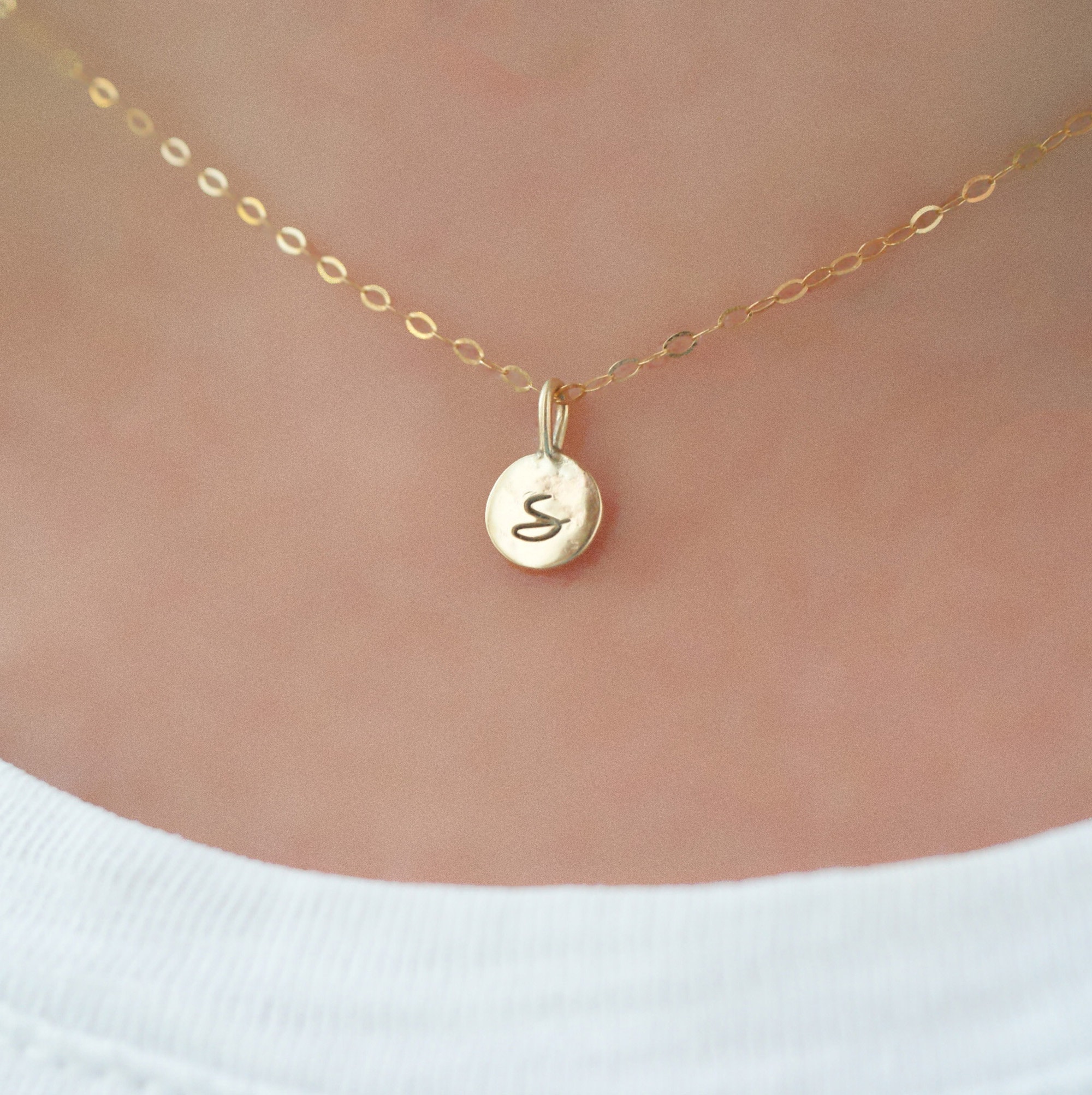 Initial Necklace Gold Christmas Gift for Her Hand Stamped - Etsy