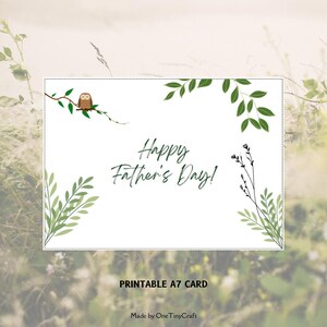 Cartão minimalista para o Dia dos Pais – Design de coruja e folha – Download digital para impressão, cartão inspirado na natureza para o pai