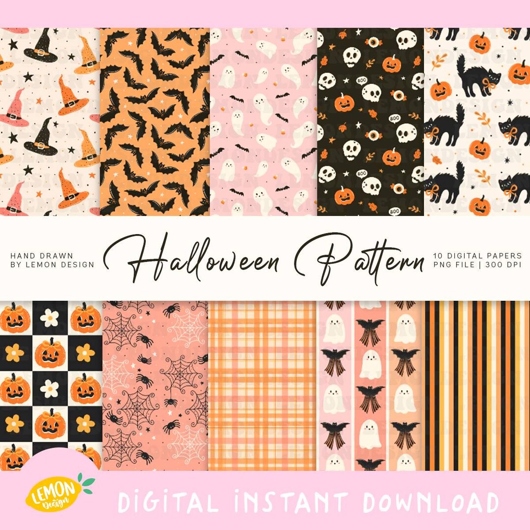 Halloween PNG Seamless Pattern Bundle | Spooky Cute Backgrounds ...