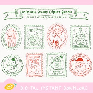 Paquete de imágenes prediseñadas de sellos navideños: Doodle navideño SVG PNG (descarga digital)