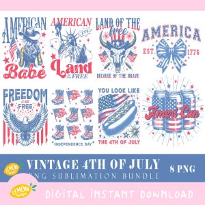 Vintage Patriotic 4th of July PNG Bundle: Sublimation Printable (Digital Download)