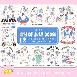 Retro 4th of July Goose PNG Bundle: Preppy American Design (Digital Download)