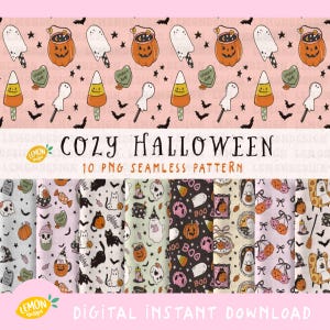 Cozy Halloween Seamless Pattern Watercolor Blooms Foliage Wallpaper Printable Background Cottagecore Instant Download