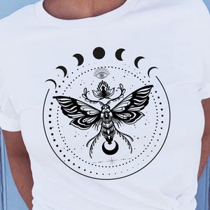 Mystical Moth Shirt: Celestial Moon Phases Graphic Tee