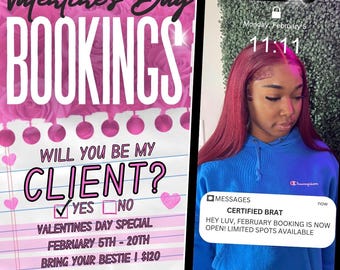 new client booking flyer, client special deal, hair, makeup, lashes and nails, canva template
