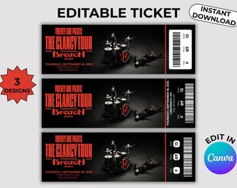 Twenty One Pilots Ticket Template | Clancy Tour: Breach | Editable Canva Concert Ticket
