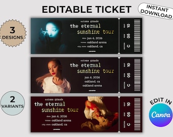 Ariana Grande Ticket Template | The Eternal Sunshine Tour | Editable Canva Concert Ticket