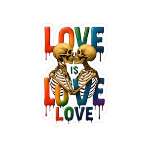 Skeleton Pride Kiss-Cut Stickers, LGBTQ Love Sticker, Pride Month Decor, Rainbow Heart Decal, Laptop Decal, LGBT Gift