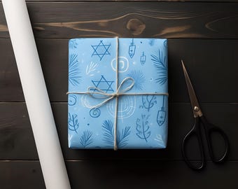 Hanukkah Gift Wrap Papers, Festive Wrapping Paper for Jewish Holiday, Fun Dreidel Design, Chanukah Gift Wrap Roll, Menorah Wrapping Sheets,