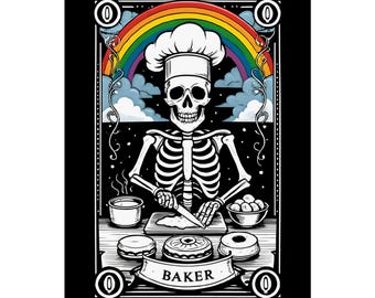Skeleton Baker Pride Matte Vertical Poster - Halloween Kitchen Decor, Goth Home Wall Art, Spooky Bakery Print, Creepy Chef Decoration, Black