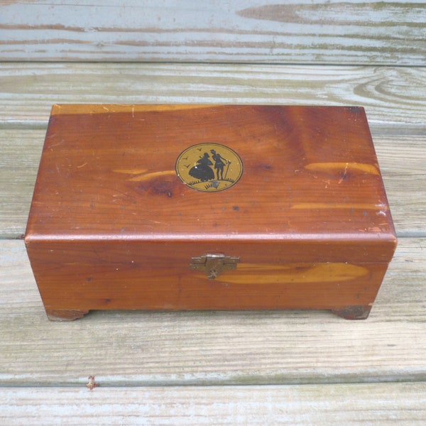 Vintage Cedar Wooden Jewelry Box-Keepsake Box