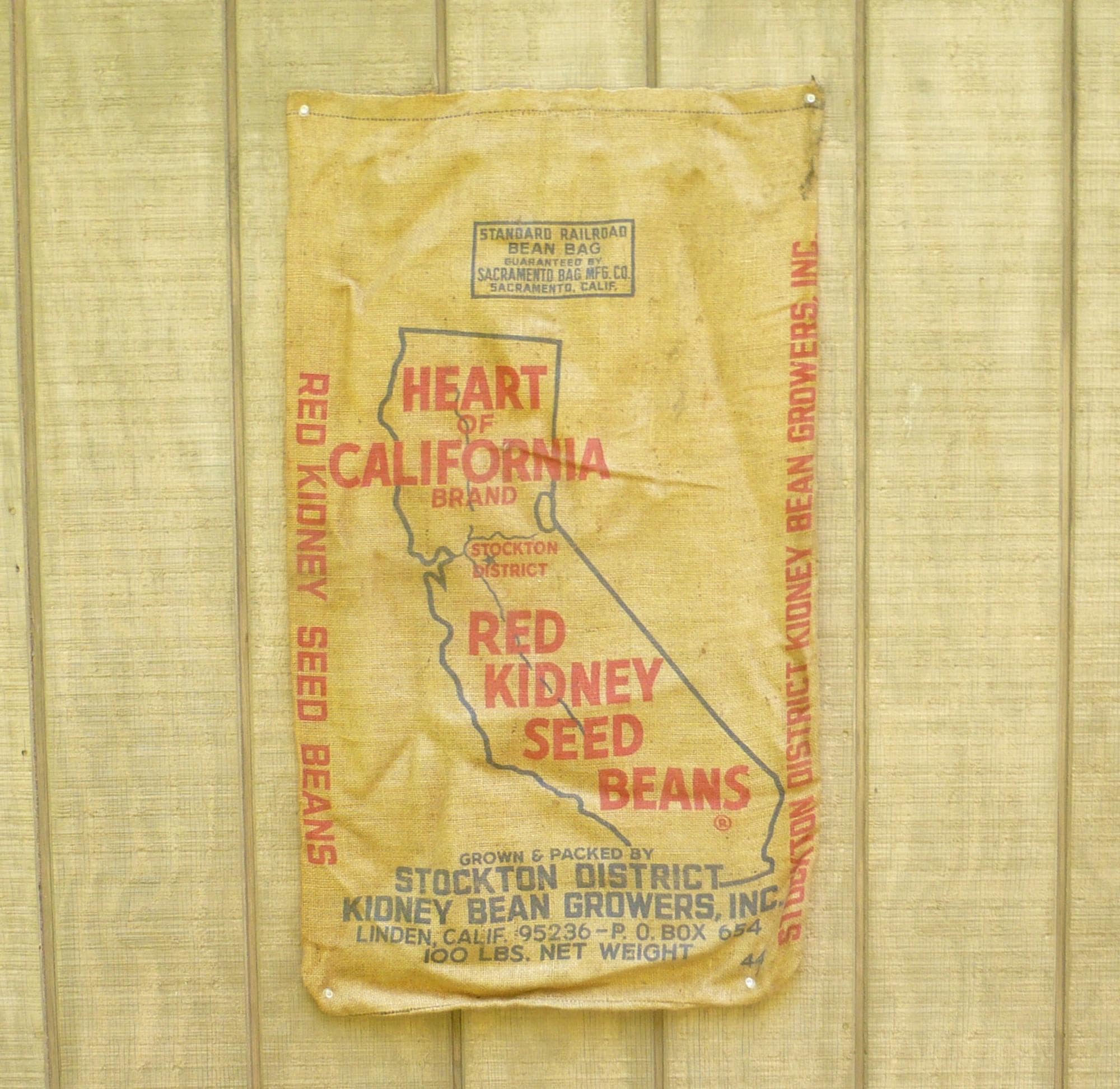 Vintage Heart of California Burlap Bag-34x21