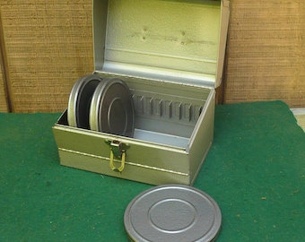Vintage 8mm Film Case+3 Compco Movie Reels & Cans