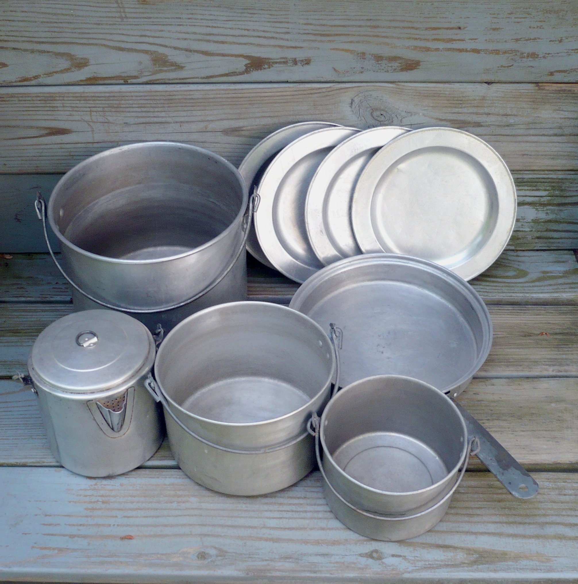 Camping Cookware Set 11 piece Aluminum Nesting Pot Pans Mess Kit