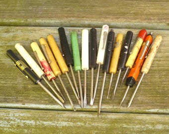 16 Vintage Mini Pocket Screwdrivers-Well Used