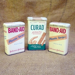 3 Vintage BAND-AID & CURAD Metal Boxes