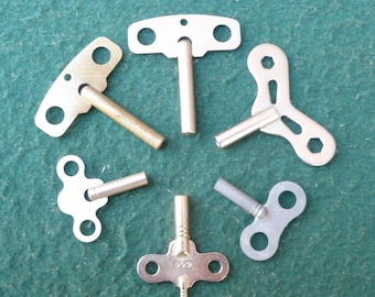 6 Assorted Clock Keys-Winding Keys