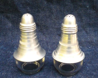 Atomic Age Aluminum and Glass Salt and Pepper Shakers