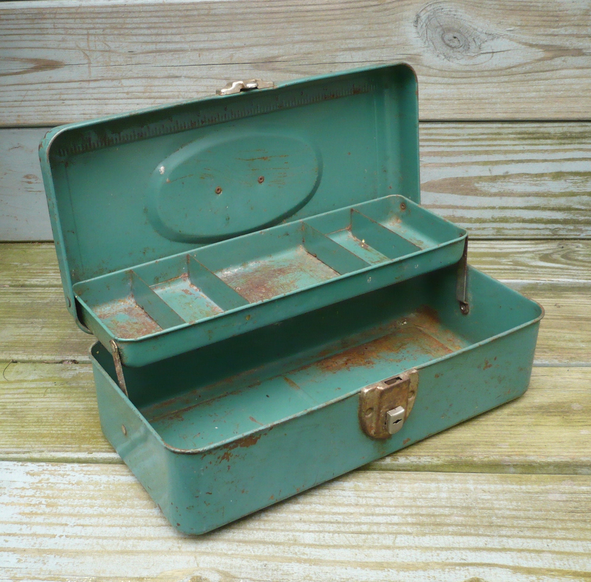 Vintage Red Plastic Fishing Tackle Box or Tool Box With Removable